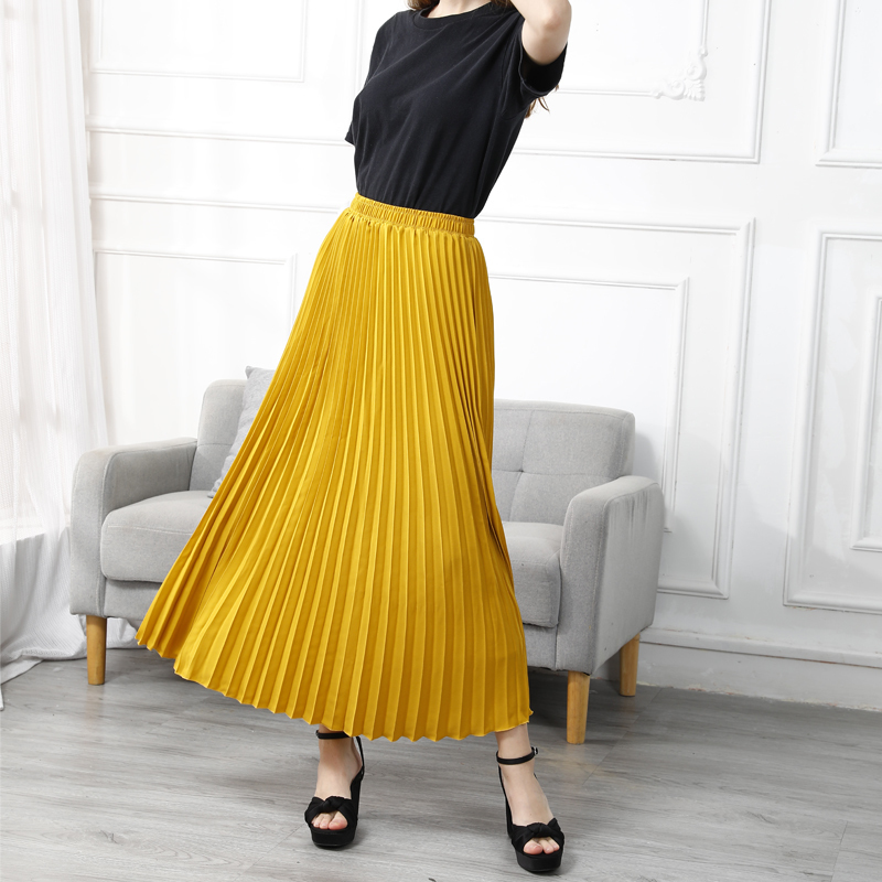 Womens Fashion Pleated Midi Long Skirt Female Korean Japanese Casual High Waist Skirts Jupe Faldas 10 Colors Spring SK295 220322