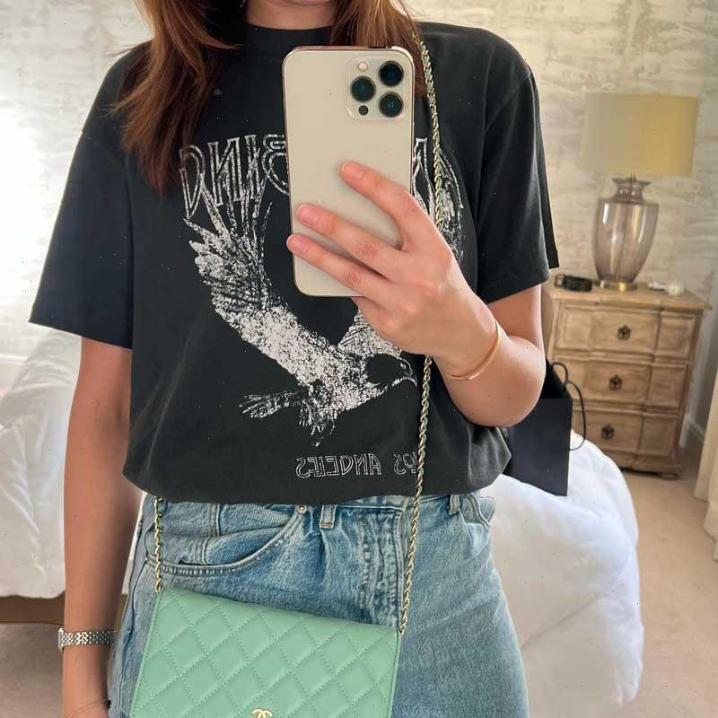 Super Chic Summer Round Neck Pullover Cotton Womens Tshirt Black Bing Eagle Print Tee Za