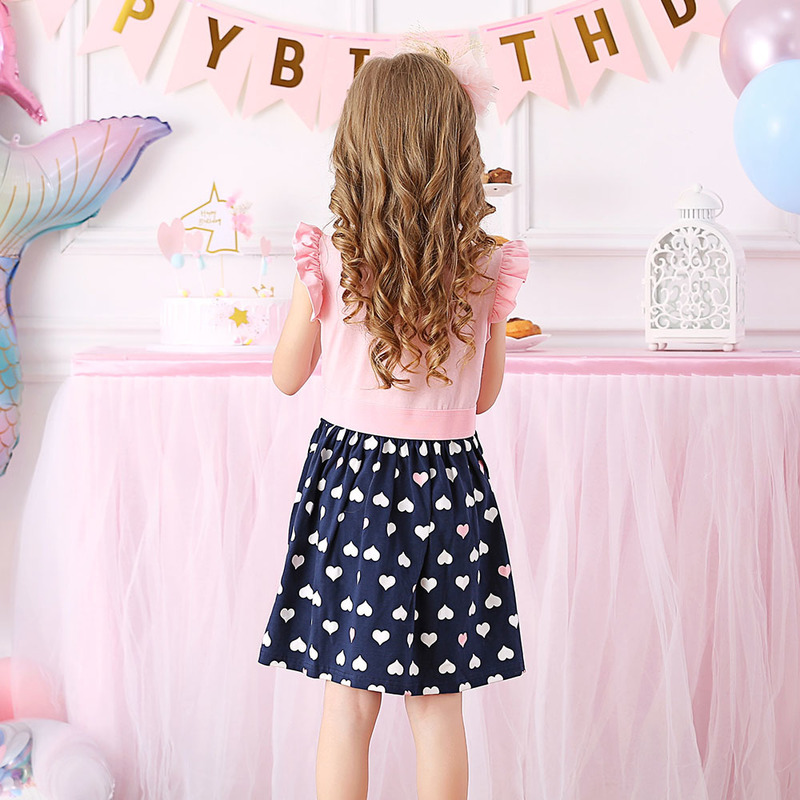 DXTON Girls Clothes Summer Girls Dresses Flying Sleeve Princess Dress Sequin Heart Girls Vestidos Casual Children Dress 220707