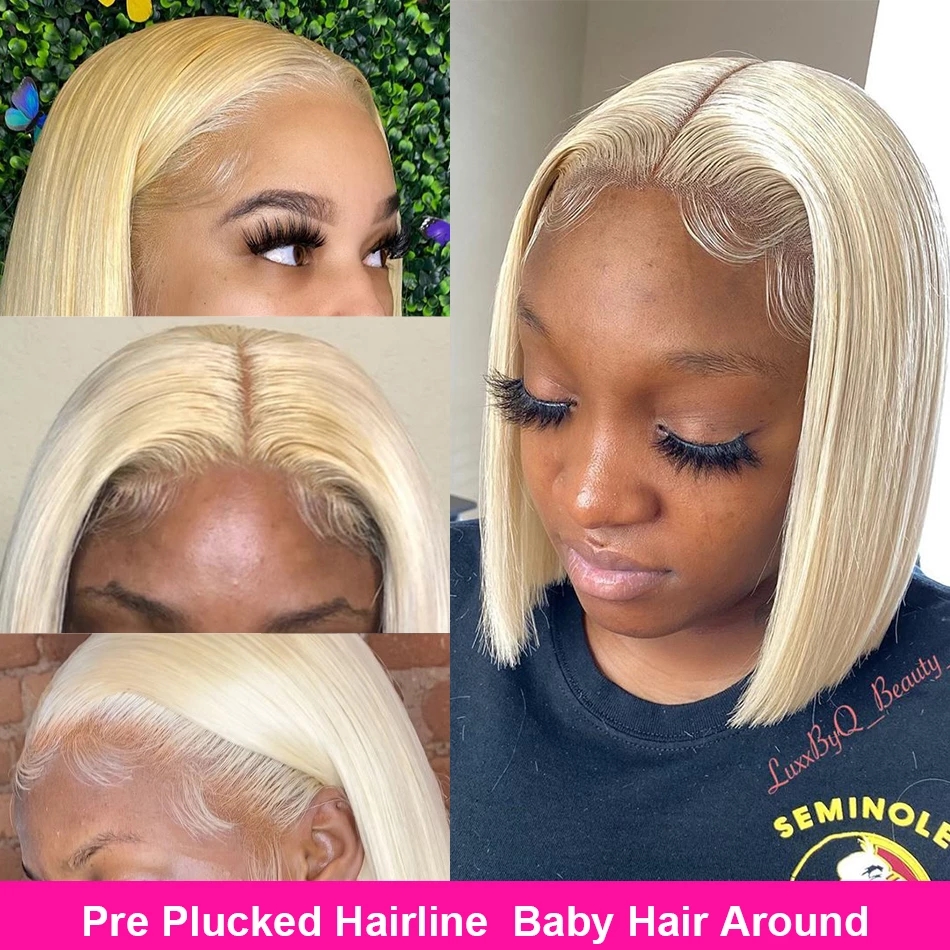 613 Honey Blonde Short Bob Lace Front Human Hair Wigs Straight Colored 13x4 Synthetic Frontal Wigs For Black Women