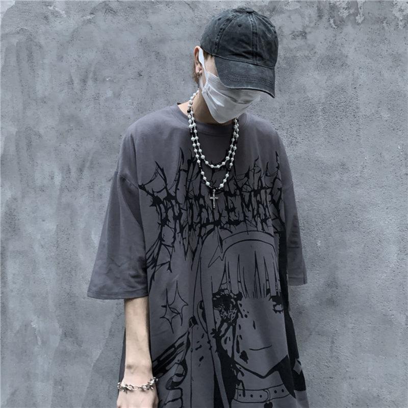 Men039s TShirts Emo Women Men Gothic Anime T Shirt Hip Hop Top Tees Oversized Streetwear Harajuku Tshirt Short Sleeve Alt Tee2513085