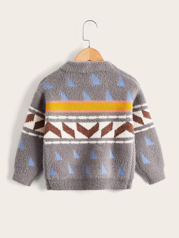 Toddler Boys Geo Pattern Fluffy Knit Sweater SHE01
