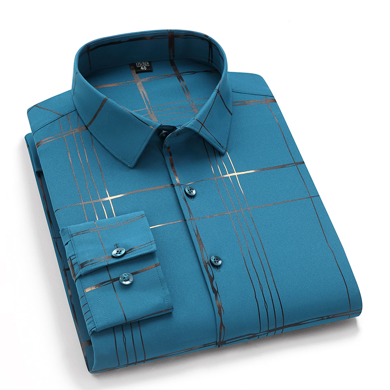 Printed Shirts for Men Casual long Sleeve Spandex Stretch Mens Shirt Leisure Fashion Quality Anti Wrinkle Man's Clothing 220322