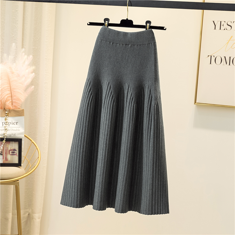 SURMIITRO Fashion Autumn Winter Warm Knitted Midi Long Pleated Skirt Women Korean Style Mid-Length High Waist Female 220317