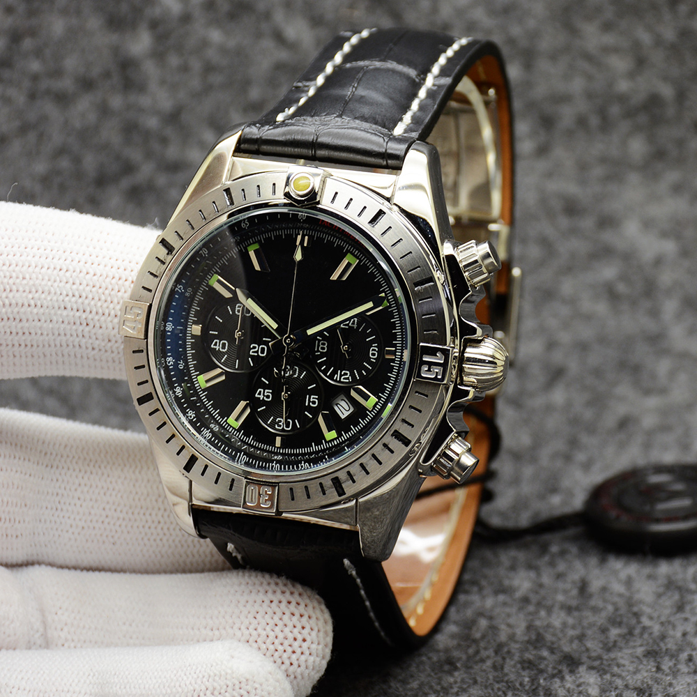 44MM Chronomat B01 Quality Watch Chronograph Quartz Movement Black Dial 50TH ANNIVERSARY Men Watch Leather Strap Mens Wristwatches
44MM Chronomat B01 Quality Watch Chronograph Quartz Movement Black Dial 50TH ANNIVERSARY Men Watch Leather Strap Mens Wristwatches