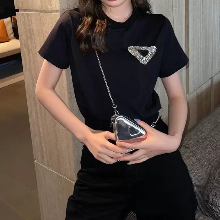 Women's T-Shirt short sleeve Diamond Blouse Top casual match Slim Girl women With Crew Neck Tops & Tees