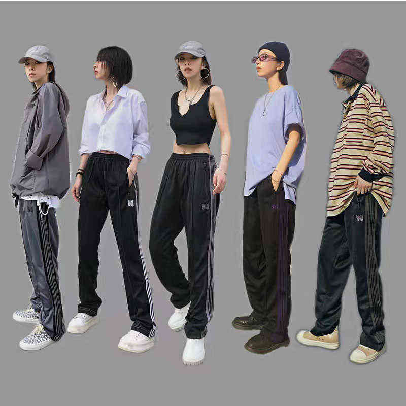 Multicolor Side Stripe Needles Pants Men Women High Quality Embroidered Butterfly AWGE Needles Track Pants Trousers T220722