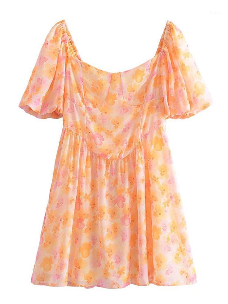 Party Dresses Women Multicolor Floral Print Chiffon Dress Vintage Puff Sleeve Elegant Ladies Summer Holiday Short VestidoParty, Multi 
Party Dresses Women Multicolor Floral Print Chiffon Dress Vintage Puff Sleeve Elegant Ladies Summer Holiday Short VestidoParty, Multi