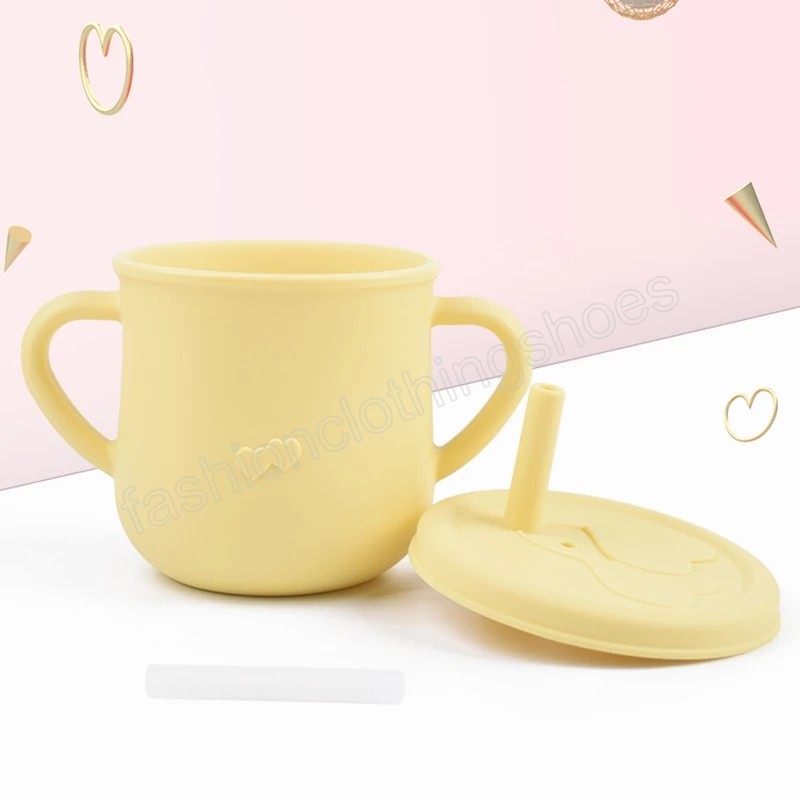Baby Feeding Cups Food Grade Silicone Children Drinking Straws Cup With Handle Sippy Leakproof Cup With Lids Kids Tableware