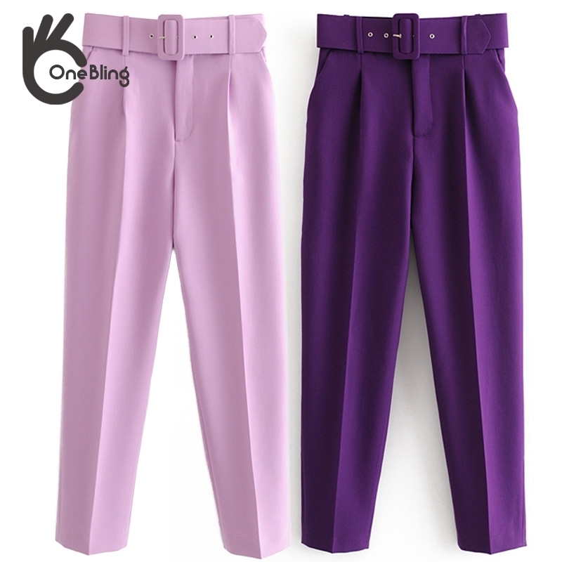 OneBling Women Suit Pants Traf Office Lady Straight Elegant Career Casual Female Ankle Trousers Chic Blazer With Belt 220325