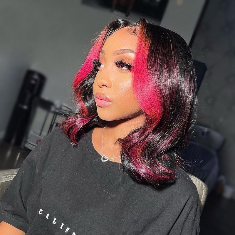 Highlight Pink Body Wave Wig Pre Plucked 13X4 Synthetic Lace Front Ombre Color Transparent Cosplay Wigs For Black Women