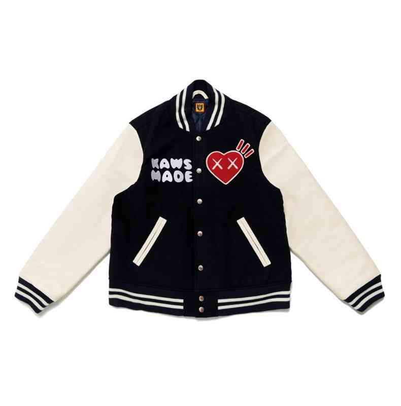 HUMAN MADE Kaws co branded love ape head embroidery men' and women' leather sleeve Baseball Jacket, Royal blue
HUMAN MADE Kaws co branded love ape head embroidery men' and women' leather sleeve Baseball Jacket, Royal blue