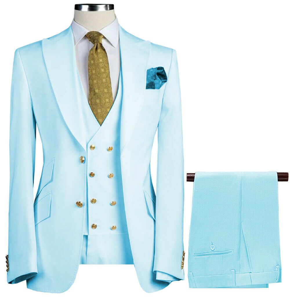 Formal White Beige Groom Wedding Tuxedos Jacket Pant Two Button Coat 3 Pieces Mens Prom Party Suits 2022 Ice Blue Men's Suits Costume Peaky Blind