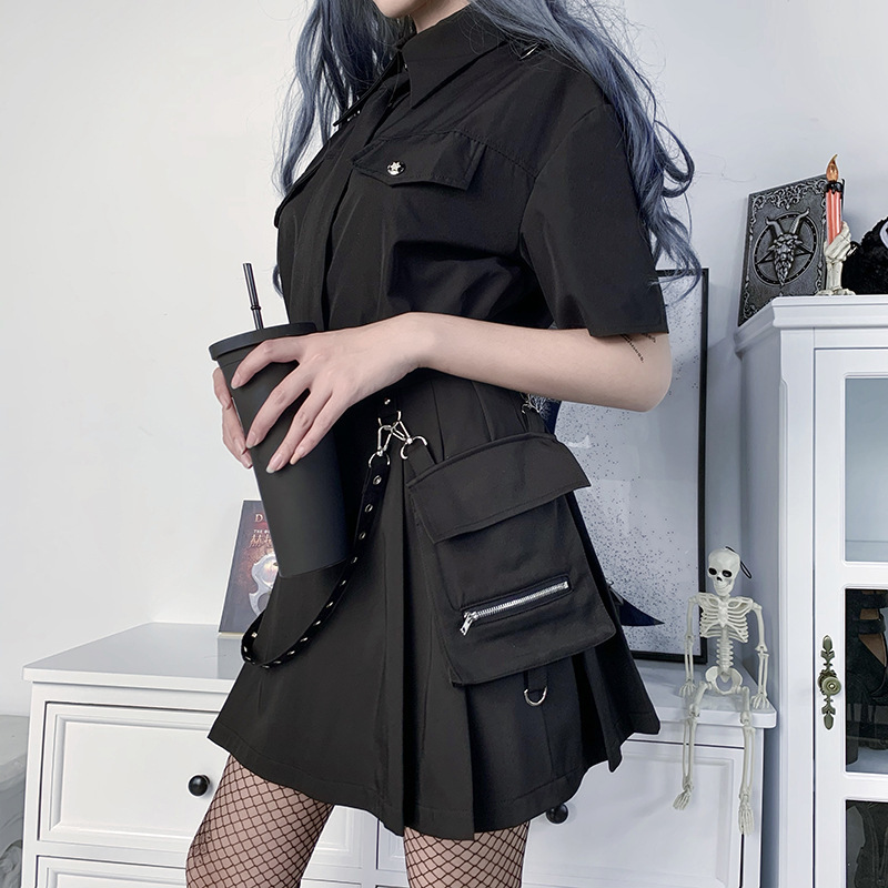 Harajuku Punk Gothic Black High Waist Skirts Women Sexy Patchwork Bandage Mini Female Streetwear 220317