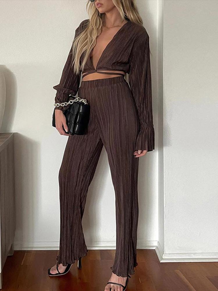 Women' Two Piece Pants Women Pleated Suit Long Sleeve Blouses And Wide Leg Matching Suits Set Female Loose OutfitsWomen, Brown
Women' Two Piece Pants Women Pleated Suit Long Sleeve Blouses And Wide Leg Matching Suits Set Female Loose OutfitsWomen, Brown