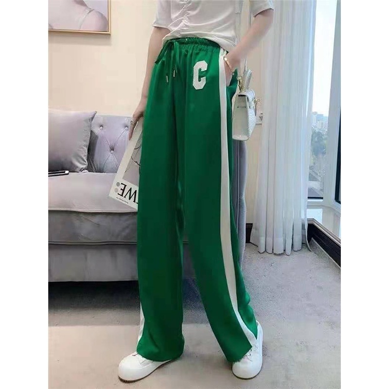 Spring Summer Women Fashion Trouser C Word Wide Leg High Waist Casual Black Drape Effect Sport Pants Trend Show Thin Comfort 220325