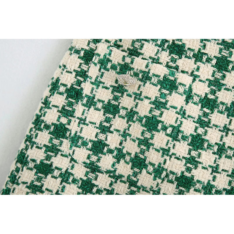 Stylish Chic Pockets Green Plaid Tweed Mini Skirt Women Fashion High Waist Skirts Casual Jupe Femme 220317