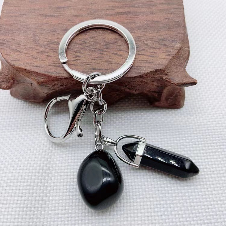 En Naturelle Créative Colonne Hexagonale Pierre Aléatoire Combinaison Porte-clés Voiture Suspendu Bijoux à Bricoler Soi-même