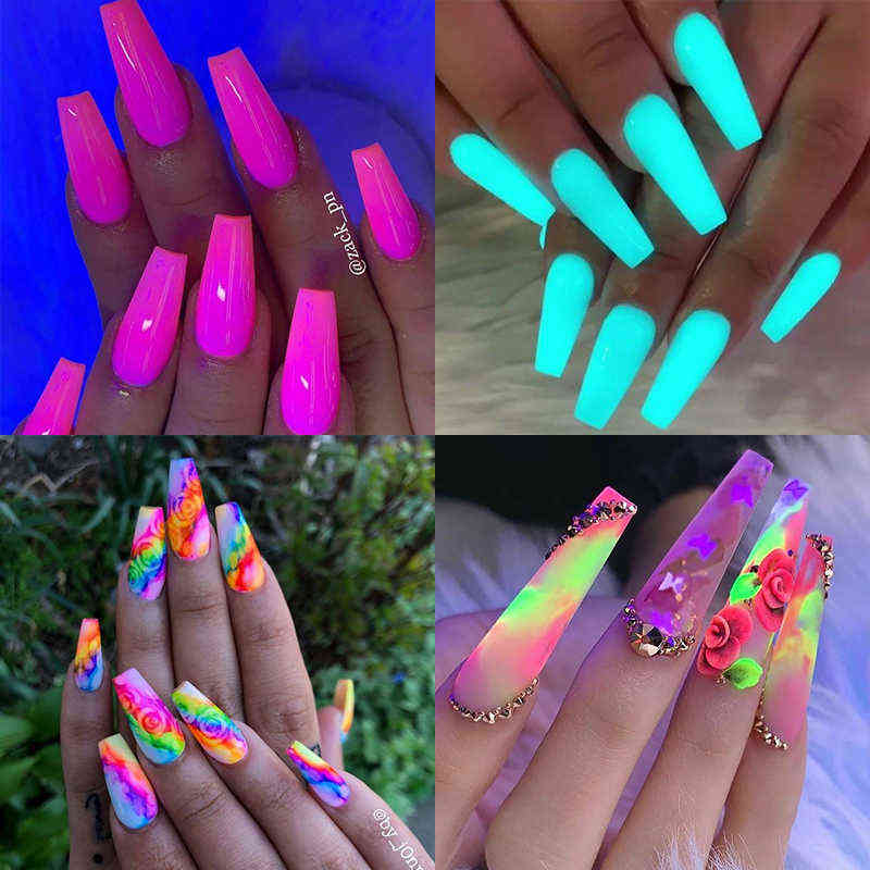 NXY Nail Gel 6 Boxes Set Neon Phosphor Glitter Powder Luminous Pigment Fluorescent Chrome Dust Glow in the Dark Decoration 0328