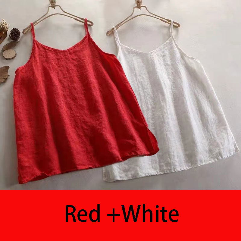 Women's Summer Top Cotton Linen Spaghetti Strap Women Halter V Neck Basic Yellow Sleeveless Tank s Loose Casual Camis 220325