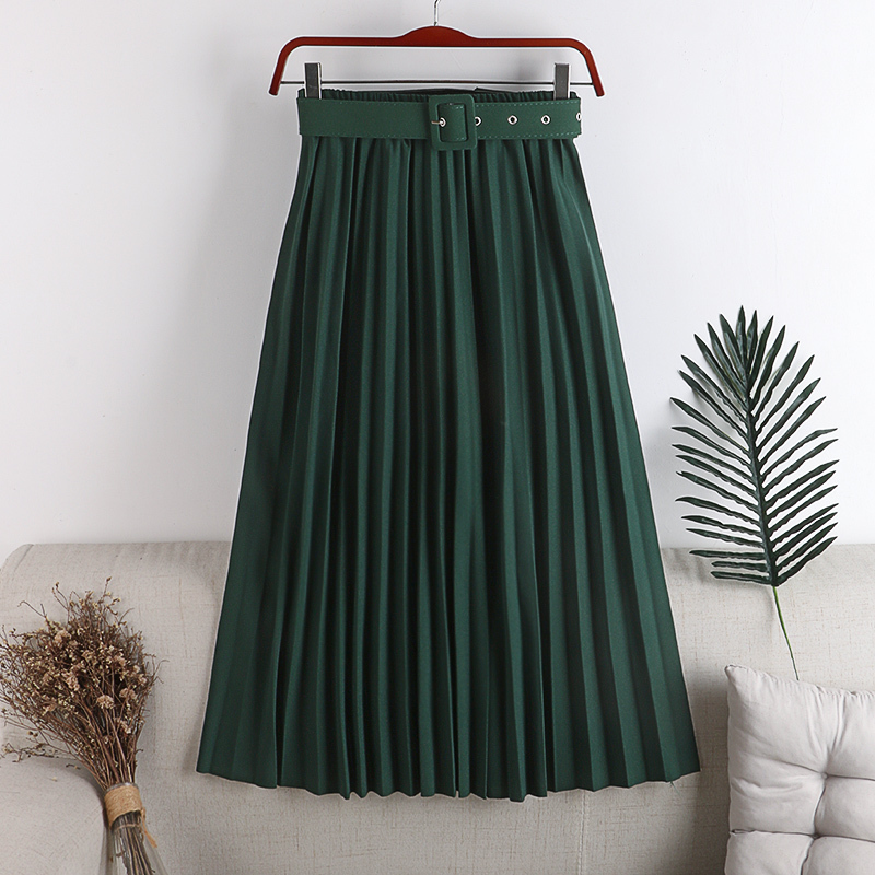 REALEFT High Waist Women's Pleated Skirts with Belted Spring Summer Minimalism Elegant Office Female Mi-long Skirt Saia 220317