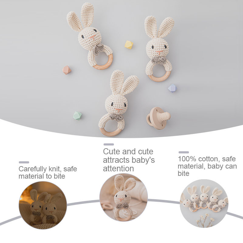 1pc Baby Teether Music Rattles for Kids Animal Crochet Rattle Elephant Giraffe Ring Wooden Babies Gym Montessori Childrens Toys 220815