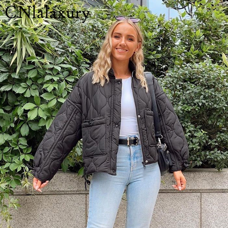 CNlalaxurySpringAutumn Women's Fashion Green Stand Neck Jacket Casual Loose Singlebreasted Pocket Decorate Female Tops 220817