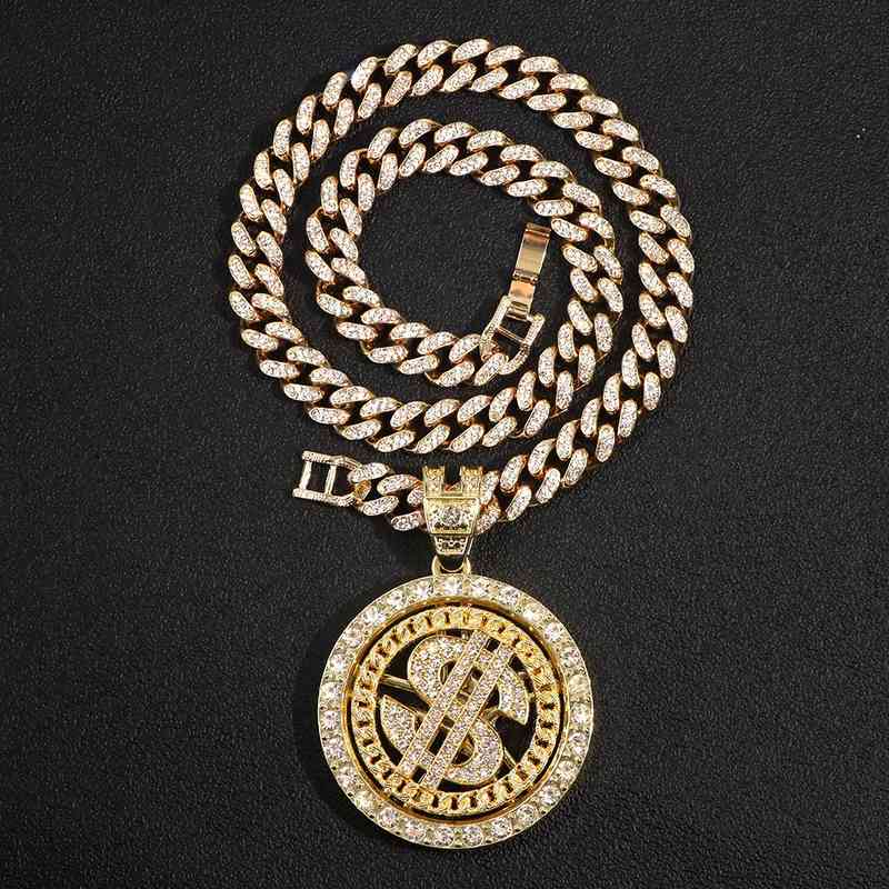 Men Hip Hop Bling Crystal Rotatable Dollar Pendant Necklace Luxury Iced Out 56CM Rhinestone Cuban Chain Necklaces Punk Jewelry
Men Hip Hop Bling Crystal Rotatable Dollar Pendant Necklace Luxury Iced Out 56CM Rhinestone Cuban Chain Necklaces Punk Jewelry