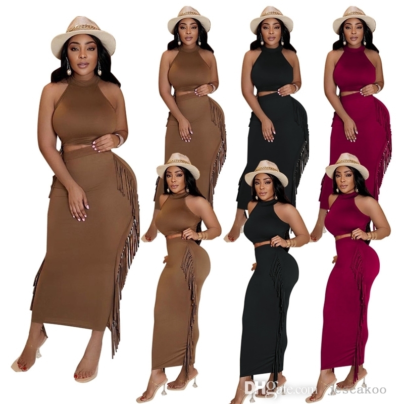 Summer Women Two Piece Dresses Suit Casual Sleeveless Tassel Dress Set Solid Color Sexy Backless Bodycon Pencil Skirt Clubwear, Black
Summer Women Two Piece Dresses Suit Casual Sleeveless Tassel Dress Set Solid Color Sexy Backless Bodycon Pencil Skirt Clubwear, Black