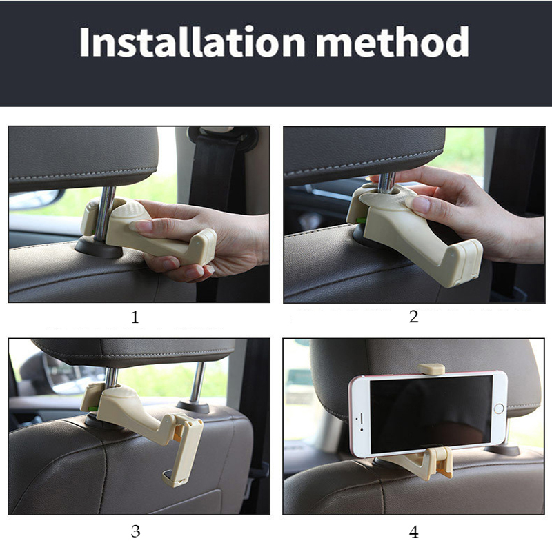 Car Vehicle Seat Headrests Hanger with Hidden Mobile Phone Holder Universal 360 Rotation Accessories Hanger Hooks