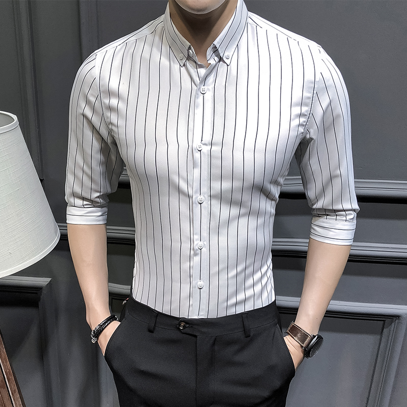 Shirts for Men Clothing Korean Slim Fit Half Sleeve Shirt Casual Plus Size Business Formal Wear Chemise Homme 5XL-M 220322