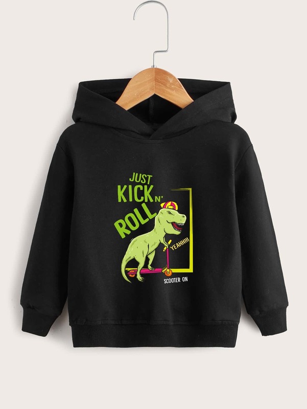 Toddler Boys Slogan & Dinosaur Print Hoodie SHE