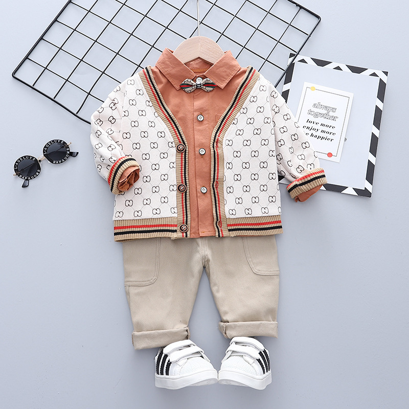 Spring Autumn Baby Toddler Boy Sets Wool Cardigan Sweater+Shirt+Pants 3PC Fashion Children Kids Sport Outfits Clothing 1-4 Years 220507