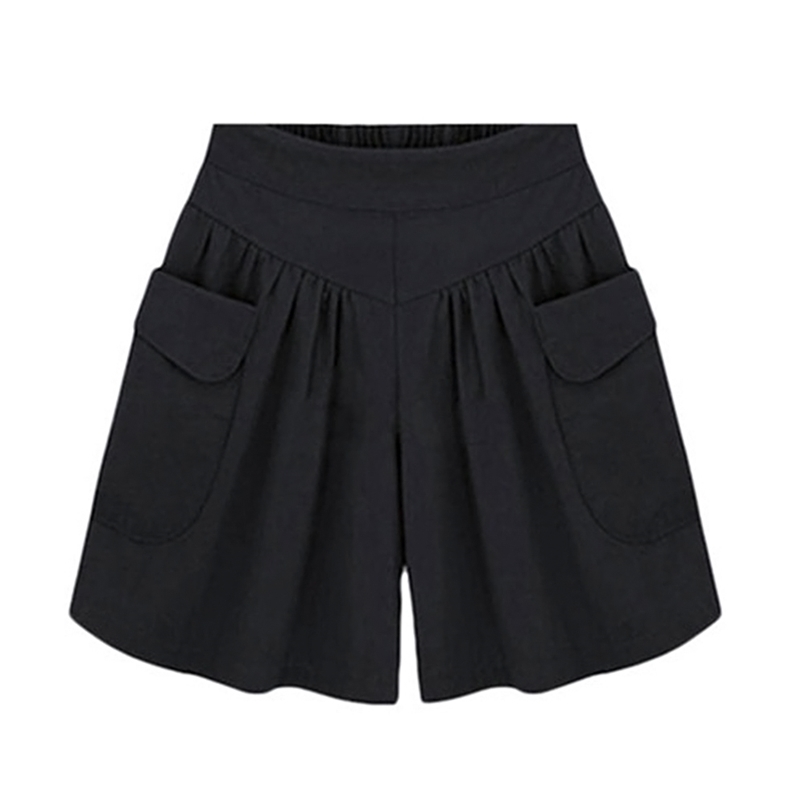 Summer Women Plus Size Solid Color Elastic Waist Casual Loose Shorts with Pocket Fashion Female Beach Swimwear Wide Leg 220629