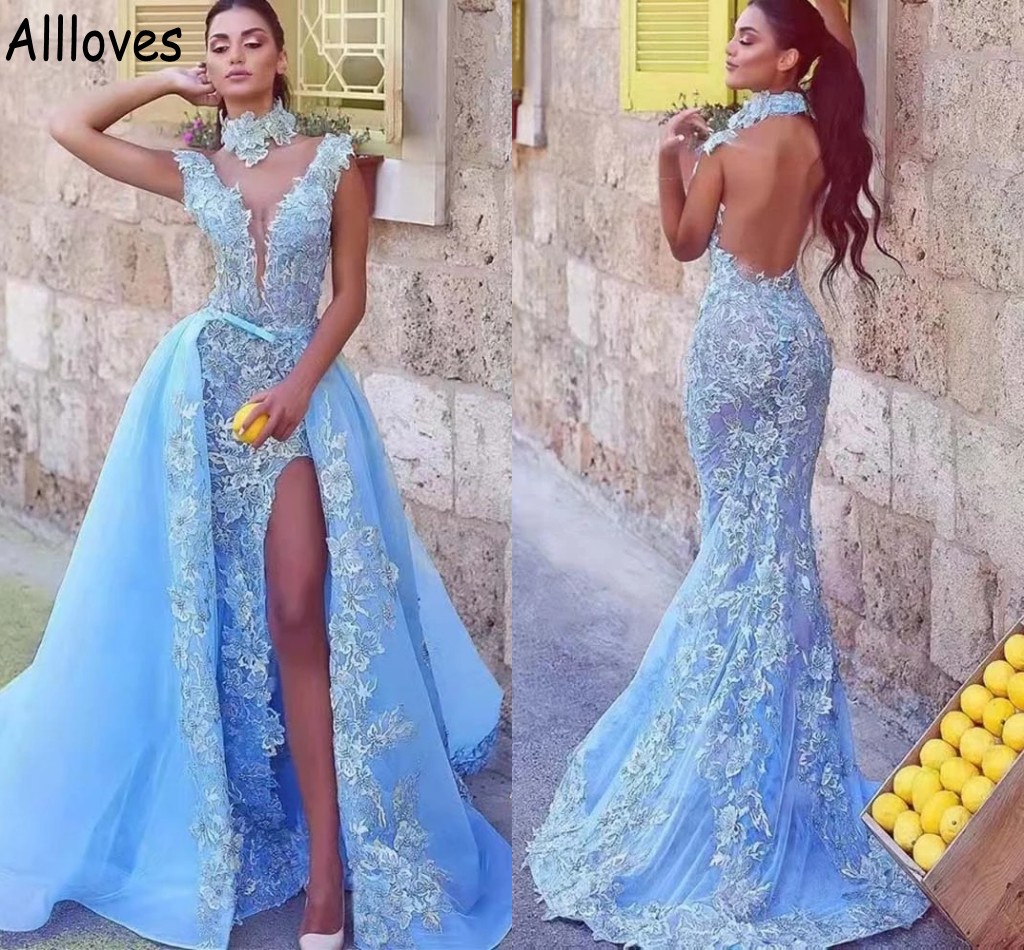 Light Sky Blue Dubai Arabic Prom Dresses With Detachable Train High Collar Lace Appliqued Evening Pageant Gowns Mermaid Sexy High Split Backless Formal Wear CL0833, Green
Light Sky Blue Dubai Arabic Prom Dresses With Detachable Train High Collar Lace Appliqued Evening Pageant Gowns Mermaid Sexy High Split Backless Formal Wear CL0833, Green
