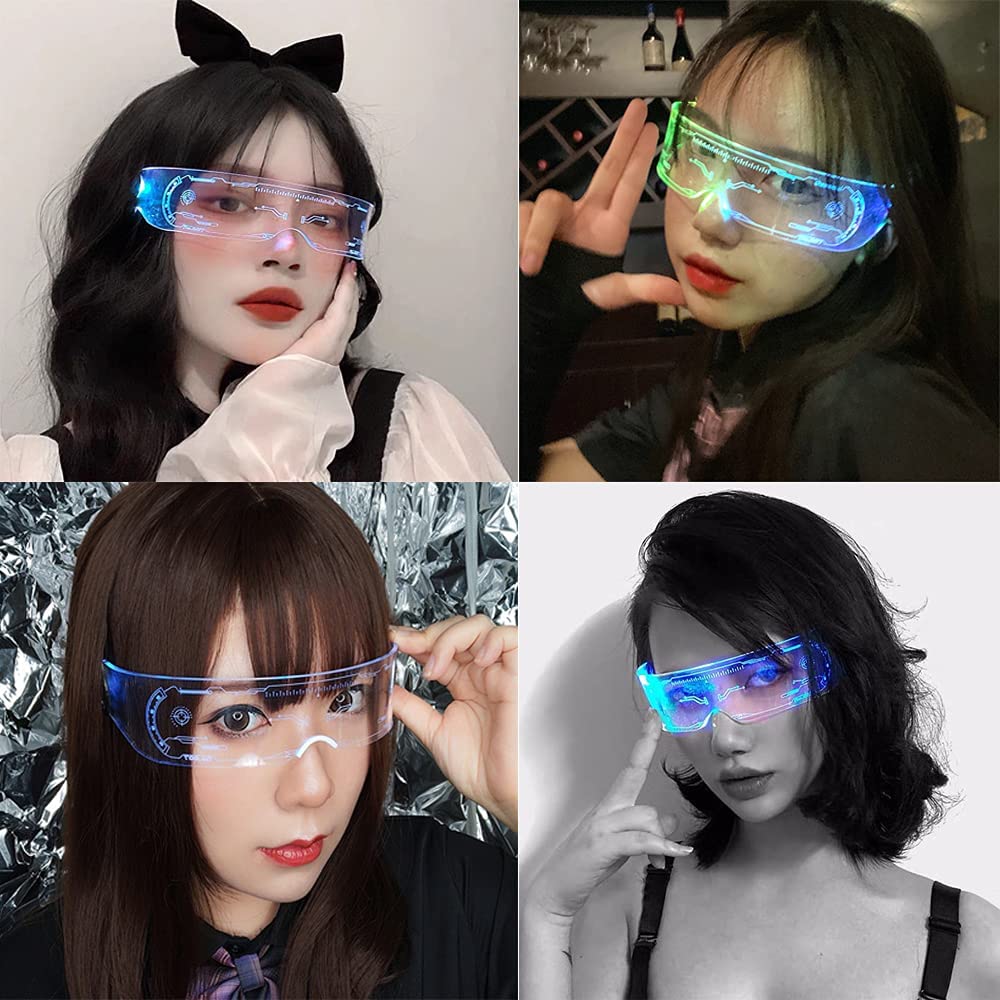 LED Luminous Visor Glasses Dj Accessories Futuristic 7 Colors Light Up Cool Neon Shine Goggles Cyberpunk Halloween Carnival Decorative Props Party Sup