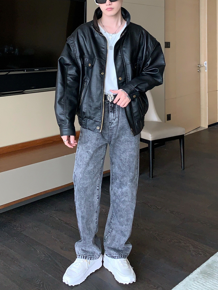 IEFB Leather Retro PU Leather Men's Coat Korean Fashion Stand Collar Jacket Solid Color Men's Coat Vintage Temperament 220816