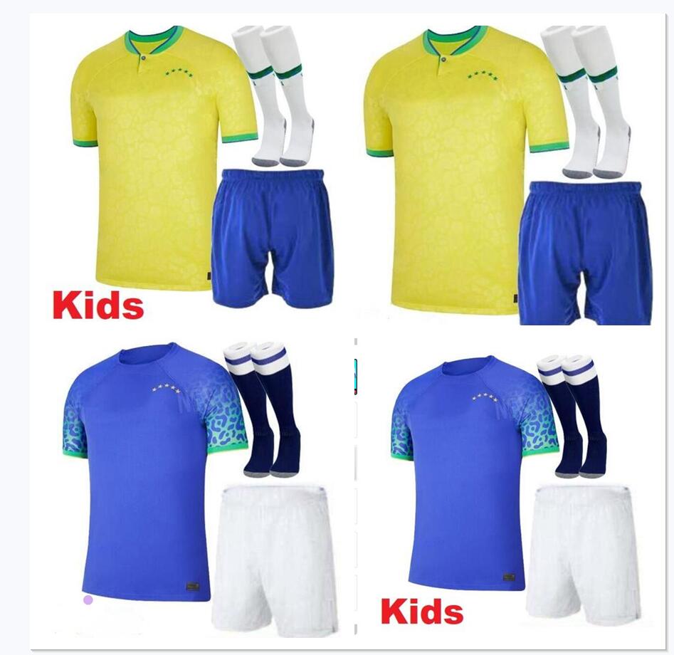 

22 23 NEYMAR JR COUTINHO VINICIUS Soccer Jersey BrAZiLs National Team home away third 2022 2023 Camisa Brasil adult Kids Kit Football Shirt, Blue