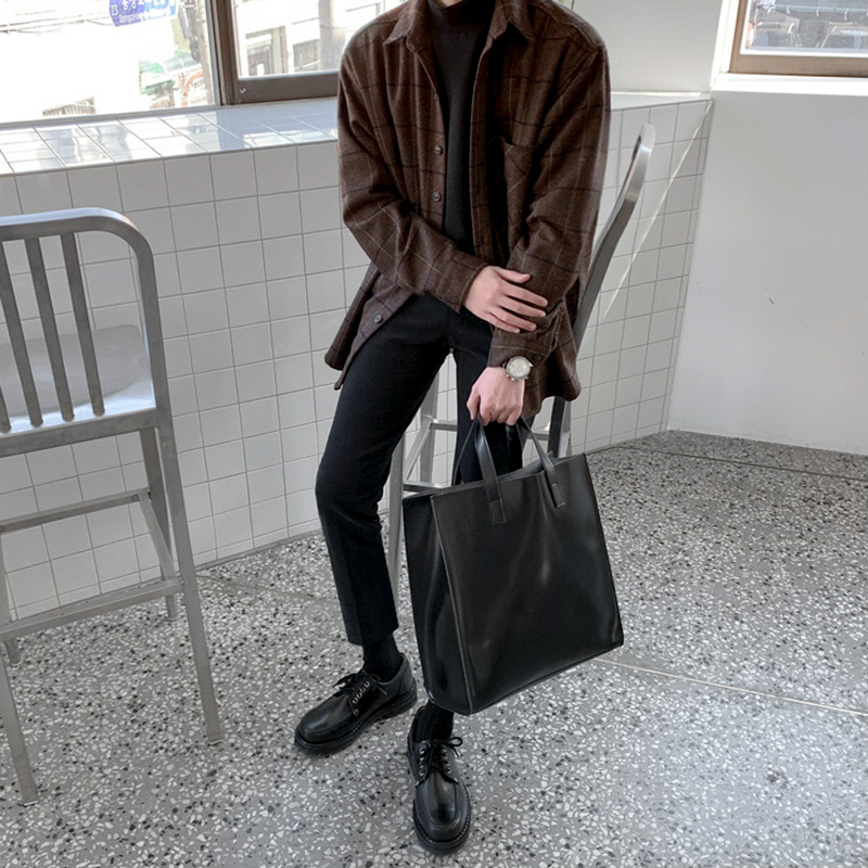 IEFB Spring Autumn Thick Woolen Plaid Shirts Men's Casual Loose Korean Trend Long Sleeve Button Up fit Tops Fashion 9Y4518 220322