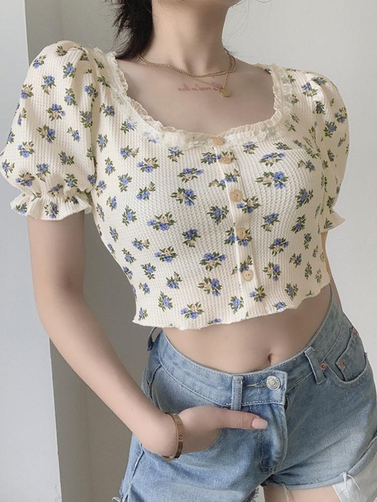 Women' T-Shirt Floral Tshirts For Women Crop Top Minimalism Navel Button Puff Sleeves Tee Sweet Summer Y2k Fashion Shirts Female ClothingWo, Purple floral 
Women' T-Shirt Floral Tshirts For Women Crop Top Minimalism Navel Button Puff Sleeves Tee Sweet Summer Y2k Fashion Shirts Female ClothingWo, Purple floral