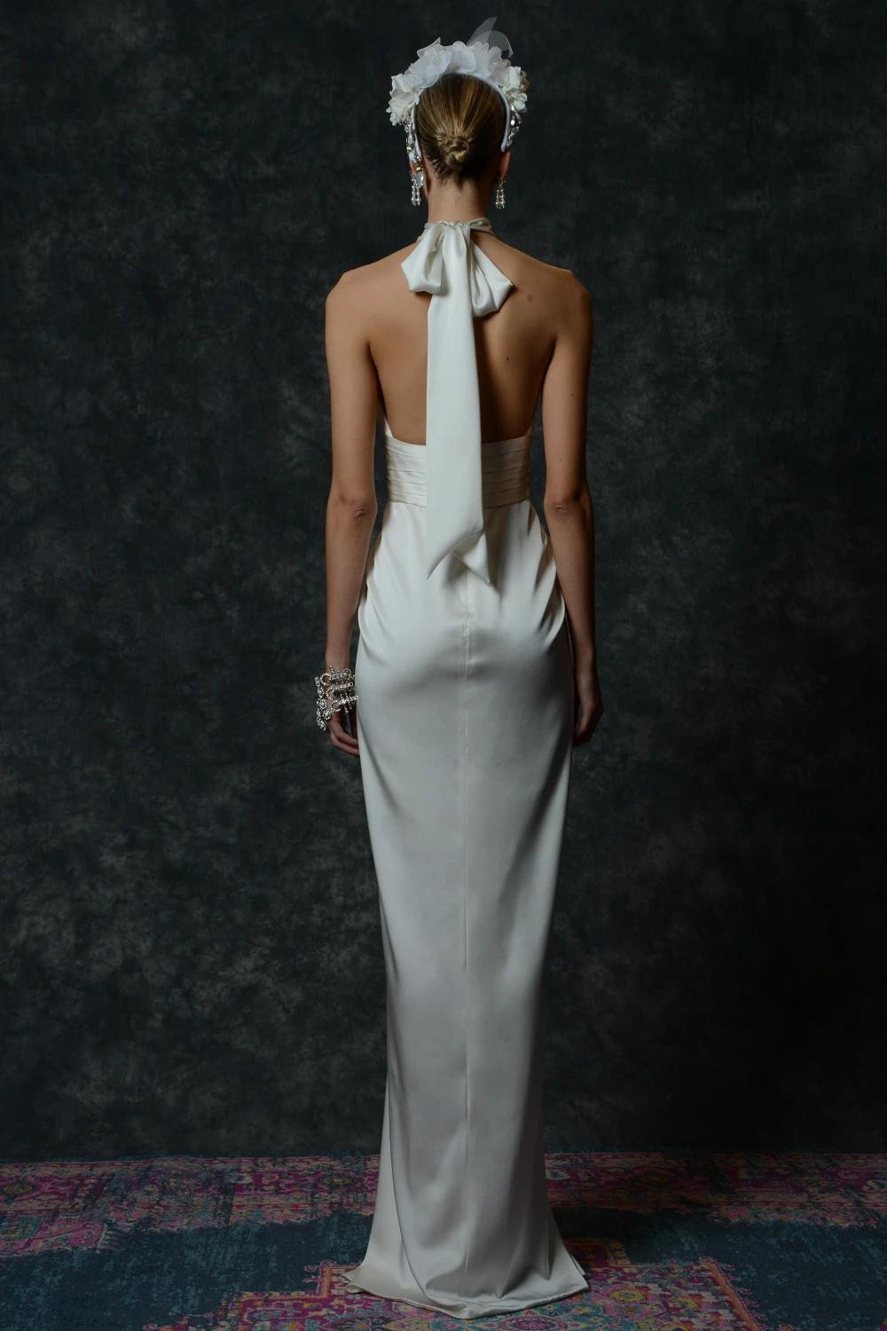Naeem Khan Beach Stain Wedding Dresses 2022 Simple Crepe High Neck Front Split Summer Holiday Greek Grace Bohemain temple Bridal Gowns