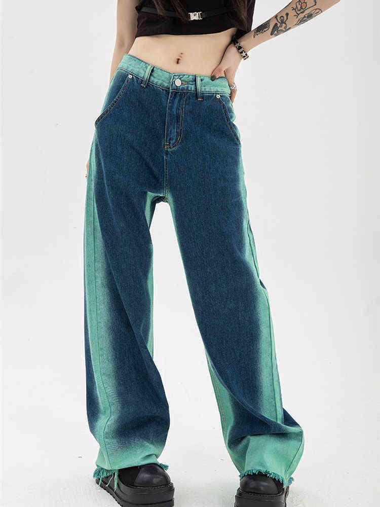 Gradient Blue-green Micro Horn Jeans Women's Summer Retro Design Raw Edge High-waisted Straight Wide-leg Mopping Pants Female T220728
Gradient Blue-green Micro Horn Jeans Women's Summer Retro Design Raw Edge High-waisted Straight Wide-leg Mopping Pants Female T220728