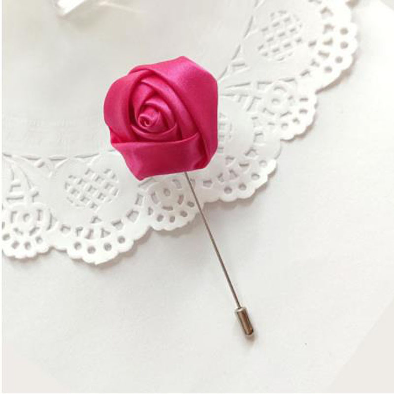 Red Boutonnieres Wedding Accessories Groom Corsage Lapel Pins Ribbon Roses Flower Men Women Buttonhole Brooch Mariage Prom Decor