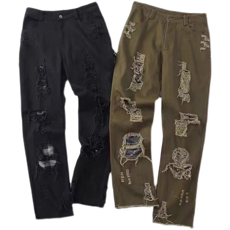 Ripped Jean Hip Hop Man Pants Trends Clothes Letter Y2k Print Men's Streetwear Women's Flare Goth Harajuku Baggy Trendyol