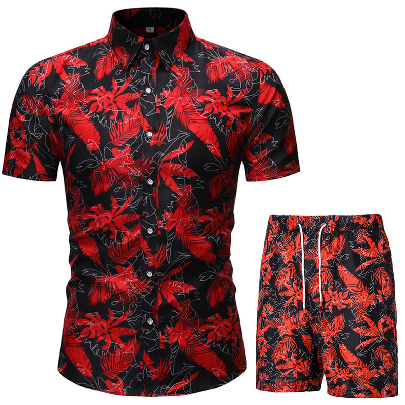 Men 2 Piece Set Summer Shorts Man Printed Shirt and Beach Wear Board Hawaiian Fashion Clothing 220615
