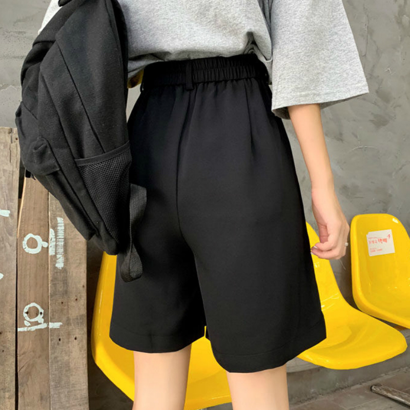 Shorts Women Summer Button Kneelength Black Wideleg Loose Drape Koreanstyle Casual Womens Office BF Streetwear Fashion Simple 220527