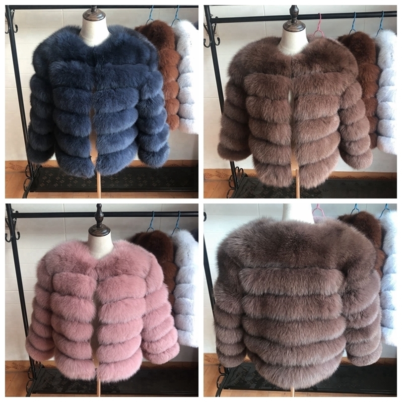 50cm New Women Warm Real Fur Coat Short Winter Fur Jacket Outerwear Natural Blue Fur Coats for Women Hot Promotion 201016