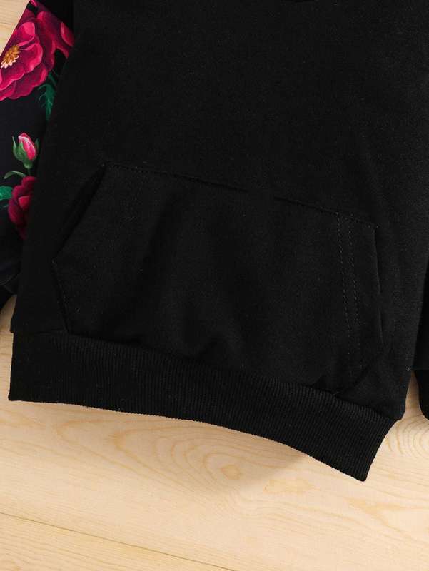 Baby Floral Print Kangaroo Pocket Sweatshirt SHE