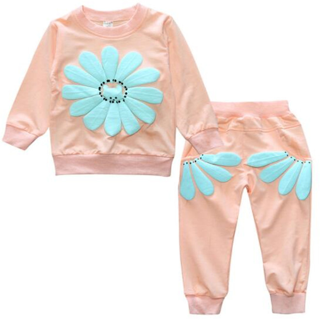 Spring Autumn Kids Girls Baby Clothes Set Flower Long Sleeve Sweatshirt Tops + Pants 2PCS Suits Outfits Childrens Clothing