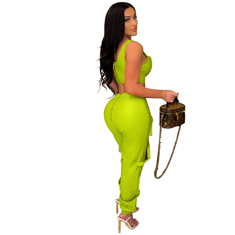 Wholesale High Stretchy Women Tracksuits PU Two 2 Piece Set Beautiful Sleeveless Tank Top Vest Sweatpants Matching Set Fashion Leather Outfits Summer 